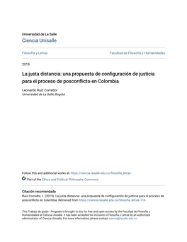 La Justa Distancia: Una Propuesta De Configuración De Justicia Para El Proceso De Posconflicto En Colombia