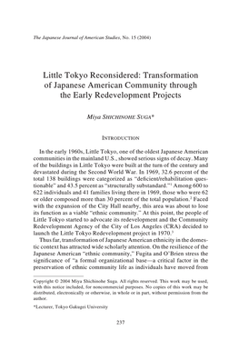 Transformation of Japanese American Community Through the Early Redevelopment Projects