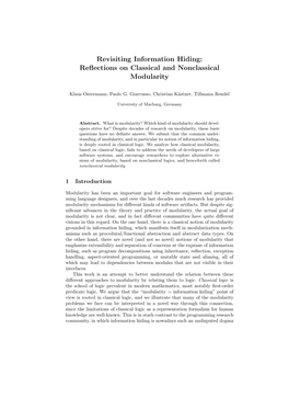 Revisiting Information Hiding: Reﬂections on Classical and Nonclassical Modularity