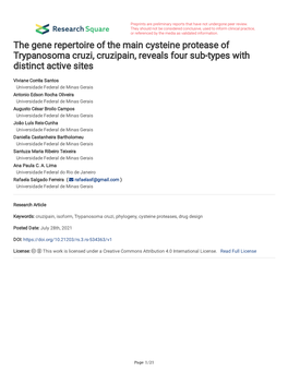 The Gene Repertoire of the Main Cysteine Protease of Trypanosoma Cruzi, Cruzipain, Reveals Four Sub-Types with Distinct Active Sites