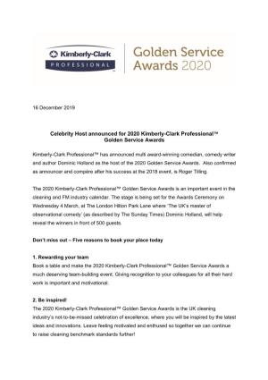 Celebrity Host Announced for 2020 Kimberly-Clark Professional™ Golden Service Awards