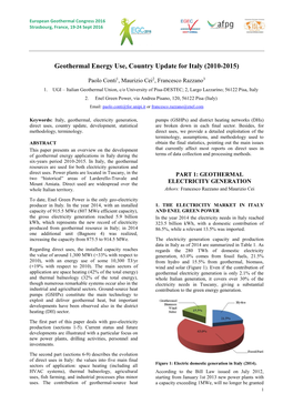 Geothermal Energy Use, Country Update for Italy (2010-2015)