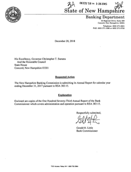 State of New Hampsnire Banking Department 53 Regional Drive, Suite 200 Concord, New Hampshire 03301 Telephone:(603) 271-3561 FAX:(603) 271-1090 Or (603) 271-0750