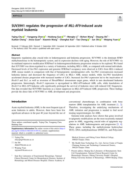 SUV39H1 Regulates the Progression of MLL-AF9-Induced Acute Myeloid Leukemia