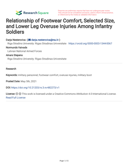 Relationship of Footwear Comfort, Selected Size, and Lower Leg Overuse Injuries Among Infantry Soldiers