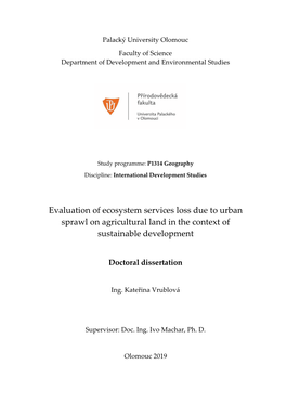 Evaluation of Ecosystem Services Loss Due to Urban Sprawl on Agricultural Land in the Context of Sustainable Development