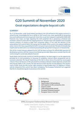 G20 Summit of November 2020 Great Expectations Despite Boycott Calls