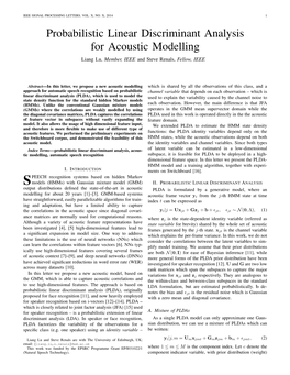 Probabilistic Linear Discriminant Analysis for Acoustic Modelling Liang Lu, Member, IEEE and Steve Renals, Fellow, IEEE