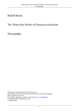 Rudolf Rasch the Thirty-One Works of Francesco Geminiani Discography