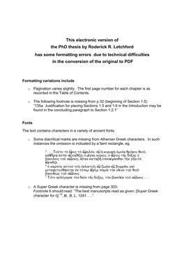 This Electronic Version of the Phd Thesis by Roderick R. Letchford Has