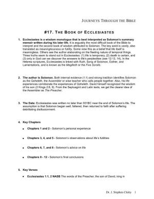 Journeys Through the Bible #17. the Book of Ecclesiastes