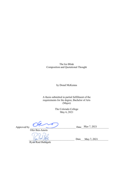 The Ice Blink Composition and Quotational Thought by Donal Mckenna a Thesis Submitted in Partial Fulfillment of the Requirement