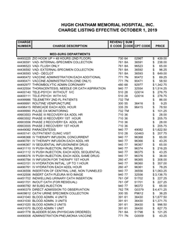 Hugh Chatham Memorial Hospital, Inc. Charge Listing Effective October 1, 2019