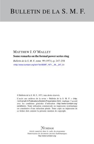 Some Remarks on the Formal Power Series Ring Bulletin De La S