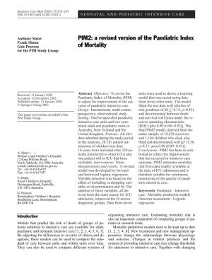 PIM2: a Revised Version of the Paediatric Index of Mortality
