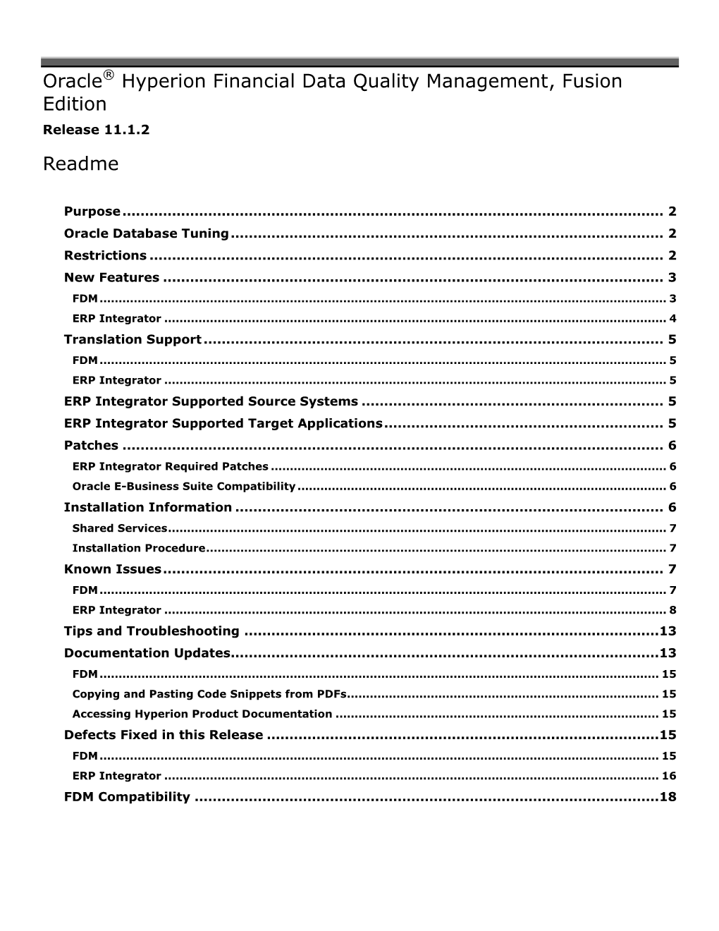 Oracle Hyperion Financial Data Quality Management Readme