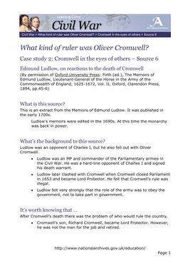 What Kind of Ruler Was Oliver Cromwell? > Cromwell in the Eyes of Others > Source 6