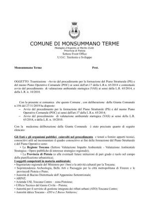 COMUNE DI MONSUMMANO TERME Medaglia D'argento Al Merito Civile Provincia Di Pistoia Settore Front Office U.O.C