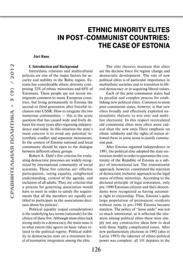 Ethnic Minority Elites in Post-Communist Countries: the Case of Estonia