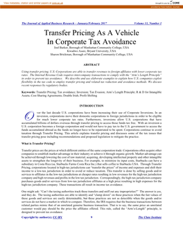 Transfer Pricing As a Vehicle in Corporate Tax Avoidance