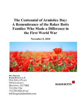 The Centennial of Armistice Day: a Remembrance of the Baker Botts Families Who Made a Difference in the First World War