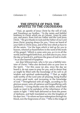 The Epistle of Paul the Apostle to the Colossians