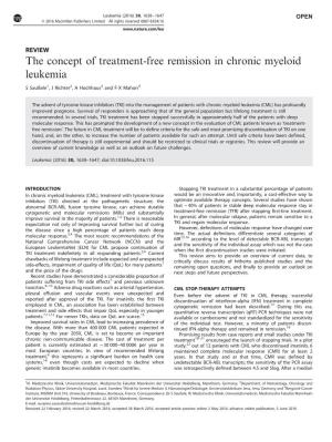 The Concept of Treatment-Free Remission in Chronic Myeloid Leukemia