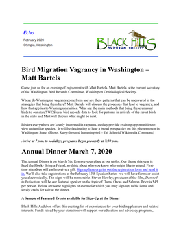 Bird Migration Vagrancy in Washington – Matt Bartels Annual Dinner