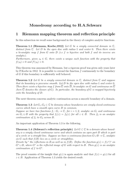 Monodromy According to H.A.Schwarz 1 Riemann Mapping