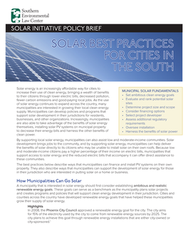 Solar Best Practices for Cities in the South