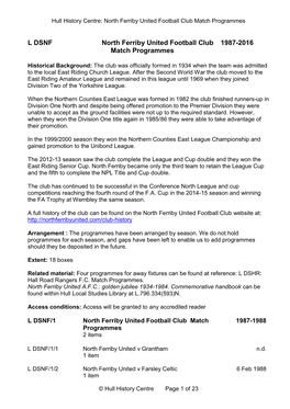 L DSNF North Ferriby United Football Club 1987-2016 Match Programmes