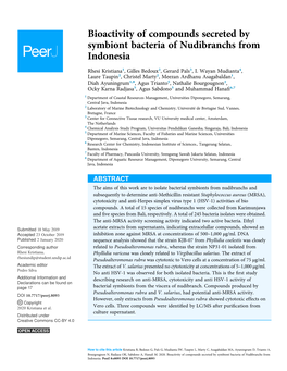 Bioactivity of Compounds Secreted by Symbiont Bacteria of Nudibranchs from Indonesia