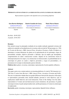 Representation of Gender in the Spanish Series of Streaming Platforms
