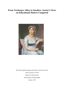From Northanger Abbey to Sanditon: Austen’S Views on Educational Matters Compared