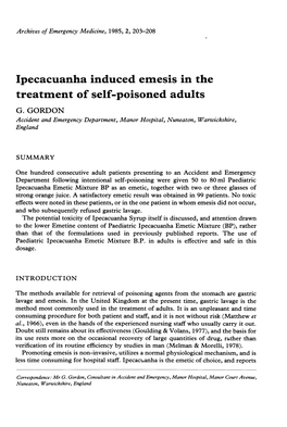 Treatment of Self-Poisoned Adults G