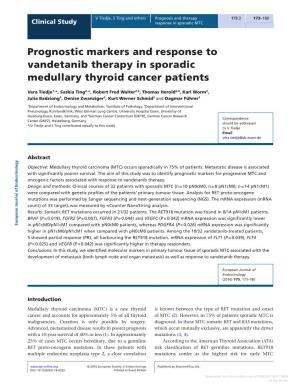 Prognostic Markers and Response to Vandetanib Therapy in Sporadic Medullary Thyroid Cancer Patients