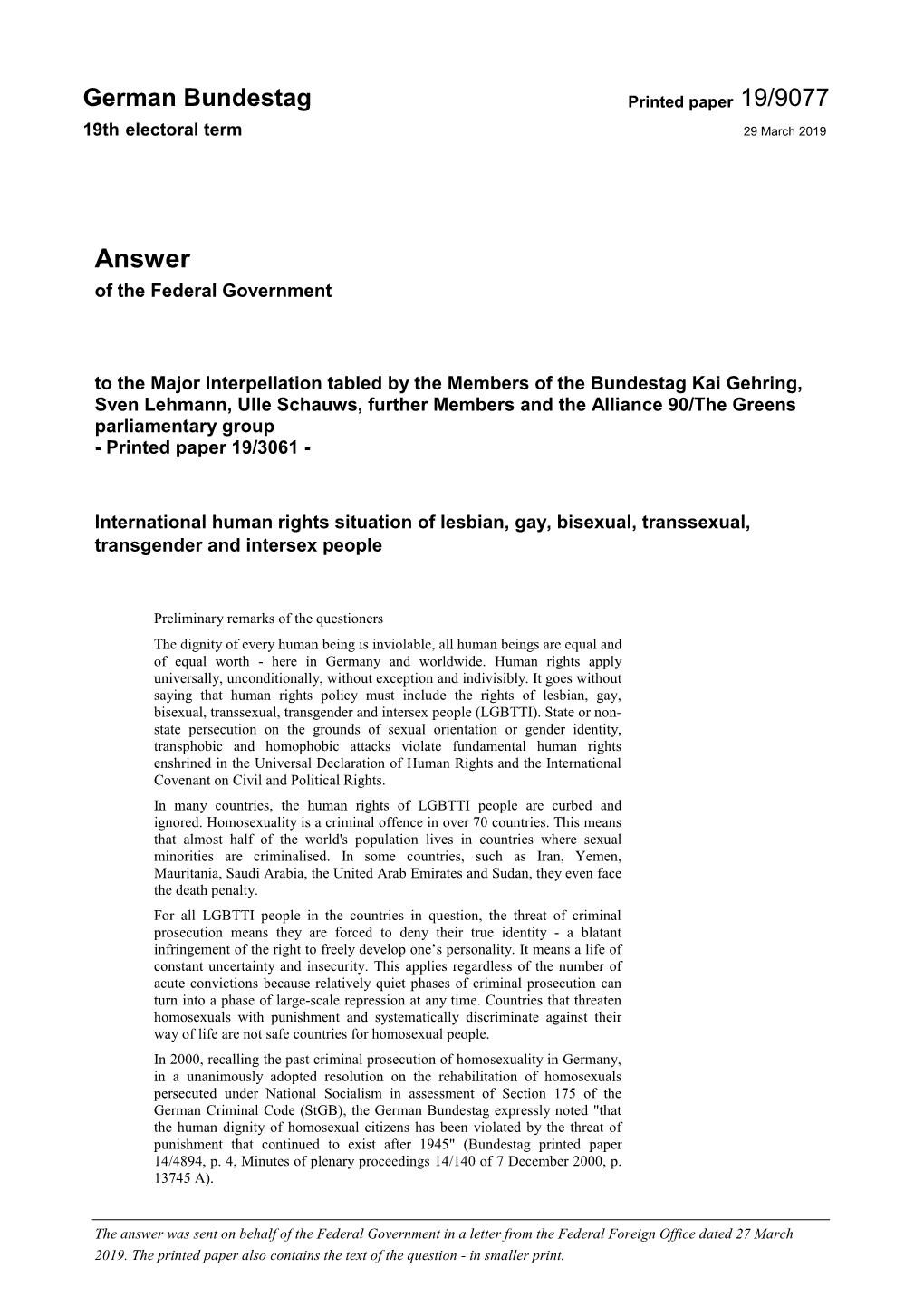 International Human Rights Situation of Lesbian, Gay, Bisexual, Transsexual, Transgender and Intersex People