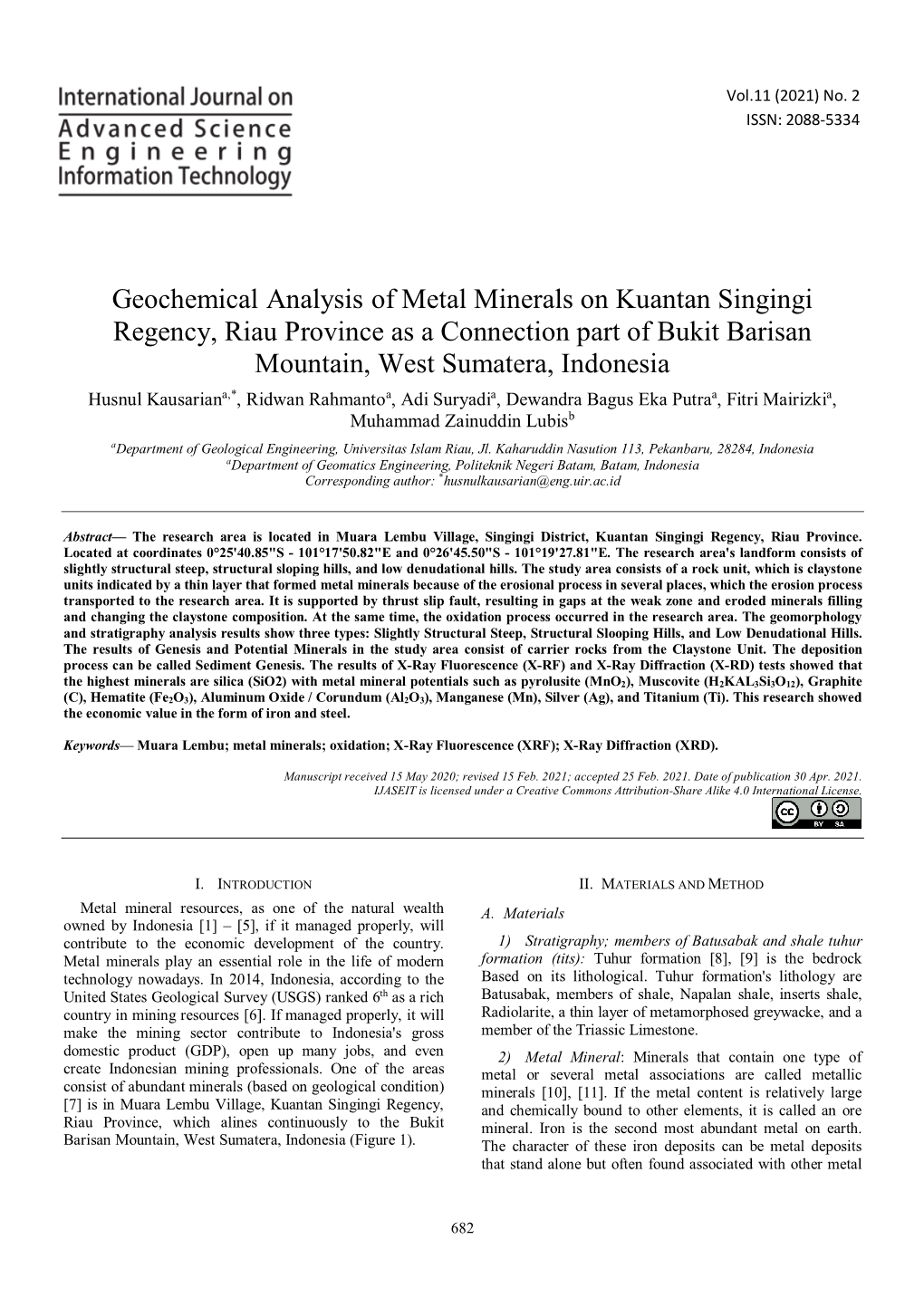 Geochemical Analysis of Metal Minerals on Kuantan Singingi