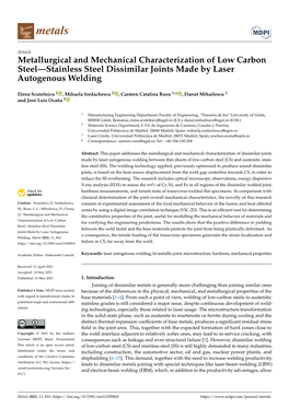 Metallurgical and Mechanical Characterization of Low Carbon Steel—Stainless Steel Dissimilar Joints Made by Laser Autogenous Welding