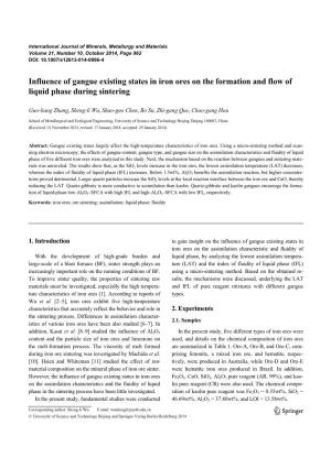 Influence of Gangue Existing States in Iron Ores on the Formation and Flow of Liquid Phase During Sintering