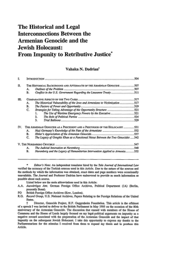 The Historical and Legal Interconnections Between the Armenian Genocide and the Jewish Holocaust: from Impunity to Retributive Justice*