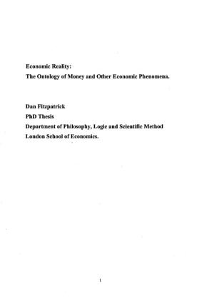 The Ontology of Money and Other Economic Phenomena. Dan