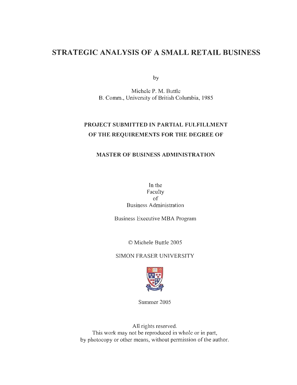 Strategic Analysis of a Small Retail Business