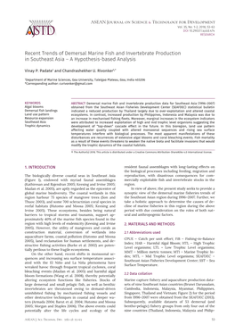 Recent Trends of Demersal Marine Fish and Invertebrate Production in Southeast Asia – a Hypothesis-Based Analysis