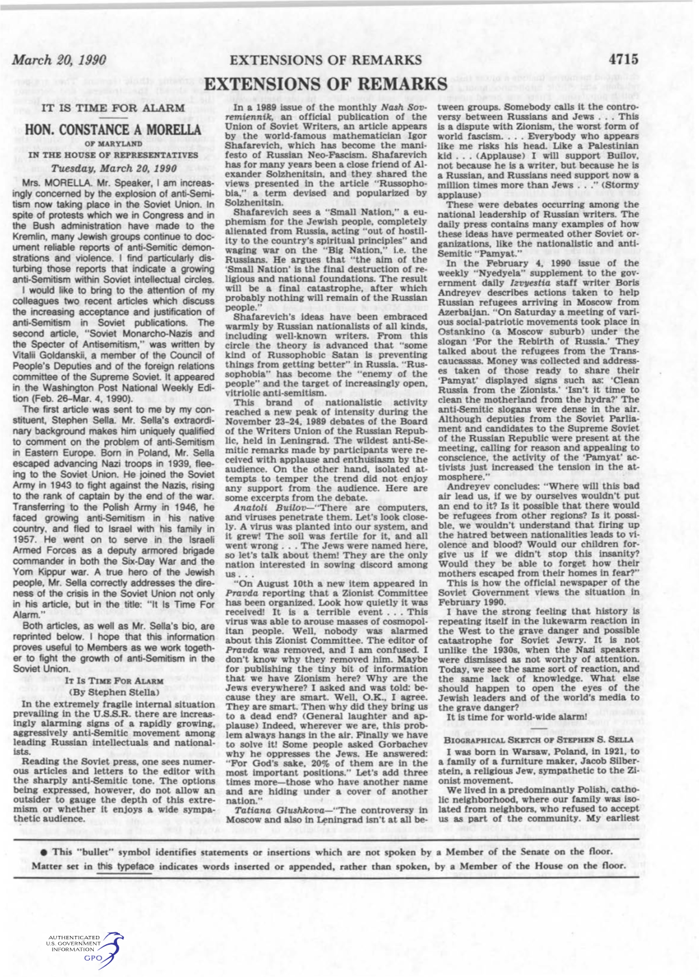 EXTENSIONS of REMARKS 4715 EXTENSIONS of REMARKS IT IS TIME for ALARM in a 1989 Issue of the Monthly Nash Sov­ Tween Groups