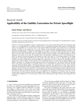 Research Article Applicability of the Liability Convention for Private Spaceflight