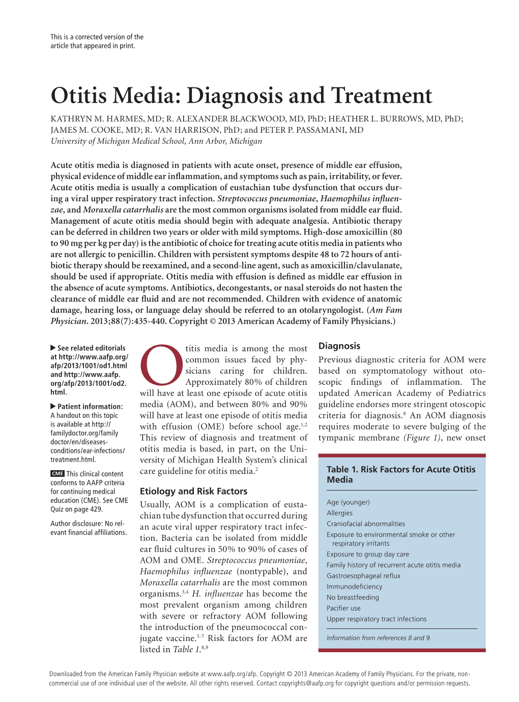 Otitis Media: Diagnosis and Treatment KATHRYN M