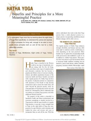 HATHA YOGA Benefits and Principles for a More Meaningful Practice by Nina Markil, M.S., ACSM CES, RYT; Christina A
