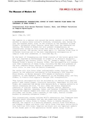 Page 1 of 2 Moma | Press | Releases | 1997 | a Groundbreaking