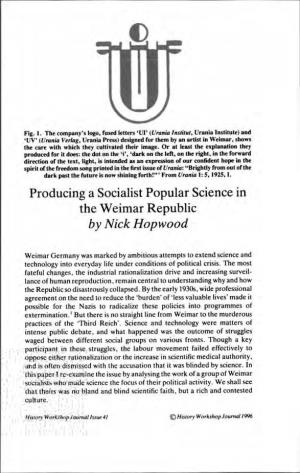 Producing a Socialist Popular Science in the Weimar Republic